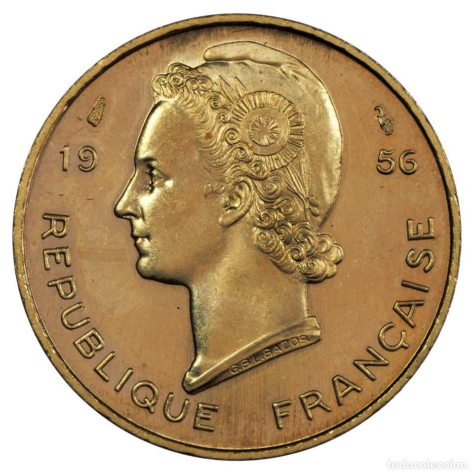 Monedas antiguas de &Aacute;frica: Afrique Occidentale Fran&ccedil;aise 10 francs 1956 ESSAI bronze-alumium