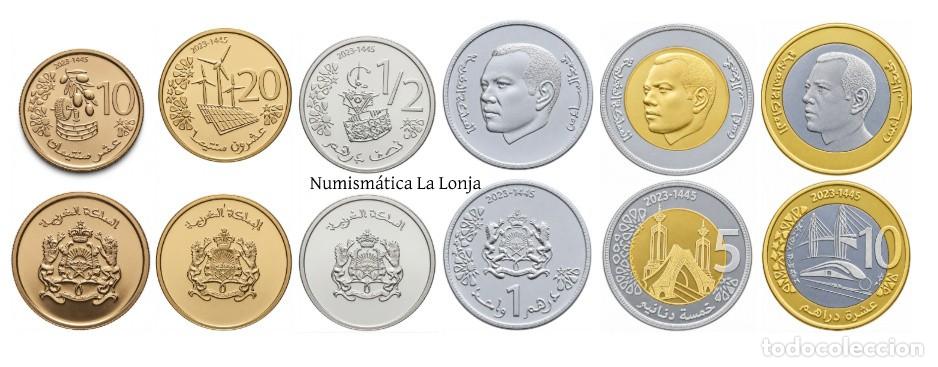 Alte M&uuml;nzen aus Afrika: Marruecos Set 6 monedas 10 20 C&eacute;ntimos 1/2 1 5 10 Dirhams 2023 Y# Nuevo Sc Unc