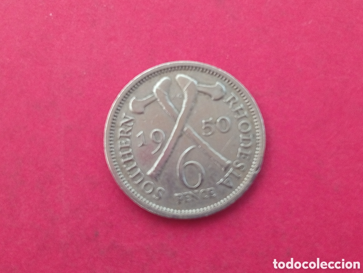Monedas antiguas de &Aacute;frica: 6 peniques de Rhodesia del Sur 1950