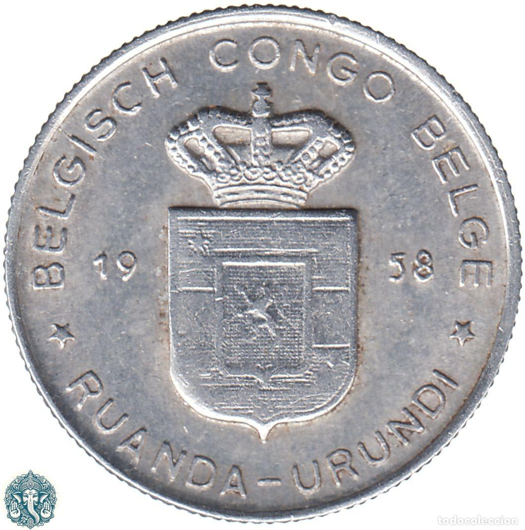 Monedas antiguas de &Aacute;frica: CONGO BELGA 1 Franco 1958 KM#4 RUANDA-URUNDI