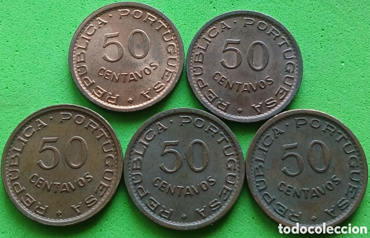 Monedas antiguas de &Aacute;frica: Angola lote 5 monedas de 50 centavos/ diferentes fechas. Km#75