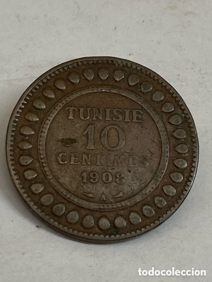 Monedas antiguas de &Aacute;frica: Moneda 10 c&eacute;ntimos de T&uacute;nez de 1908 - Foto 1