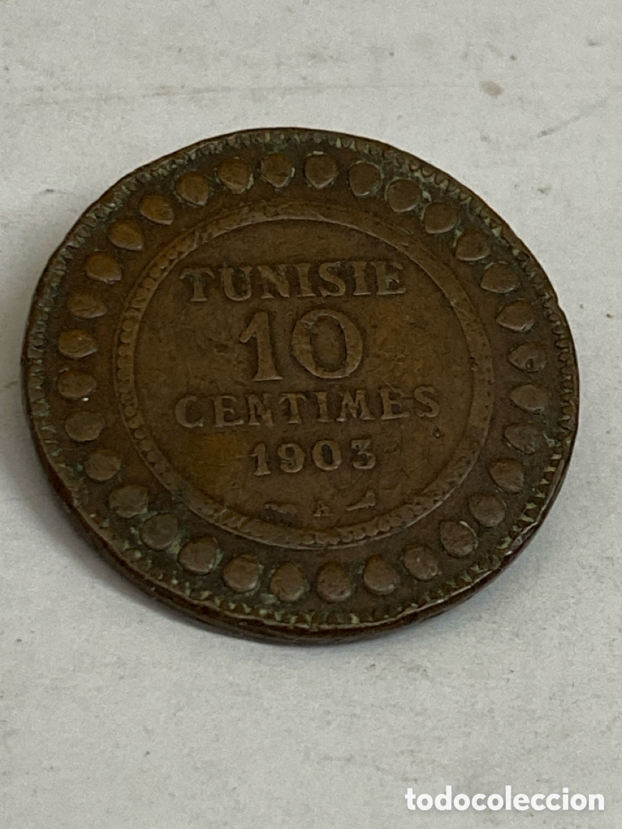 Monedas antiguas de &Aacute;frica: Moneda 10 c&eacute;ntimos (10 centimes) de T&uacute;nez del a&ntilde;o 1903 L22