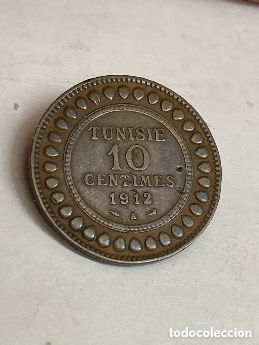 Monedas antiguas de &Aacute;frica: Moneda 10 c&eacute;ntimos (10 centimes) de T&uacute;nez del a&ntilde;o 1903