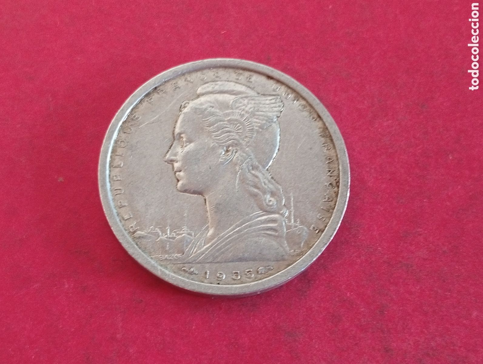 Monedas antiguas de &Aacute;frica: 2 francos de &Aacute;frica Occidental francesa 1955