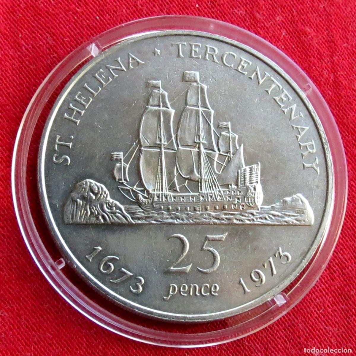 Monedas antiguas de &Aacute;frica: Santa Helena 25 pence 1973 velero