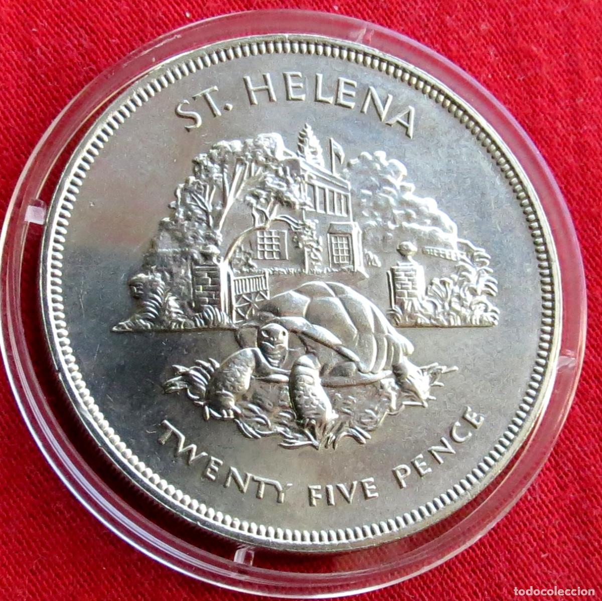 Monedas antiguas de &Aacute;frica: Santa Helena 25 pence 1977 tortuga