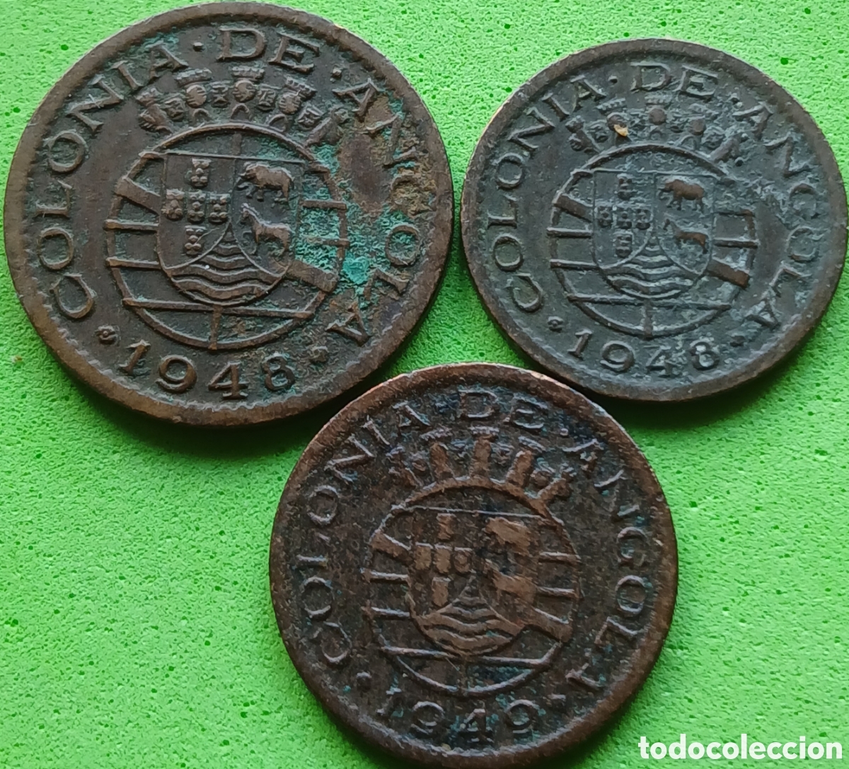 Monedas antiguas de &Aacute;frica: Angola 20 + 10 centavos 1948-1949 km#70,71 Guerra de Restauraci&oacute;n de 1648