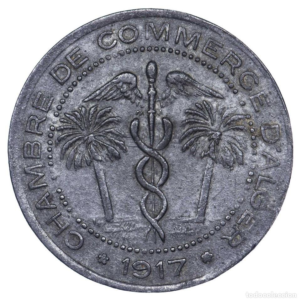 Monedas antiguas de &Aacute;frica: Alg&eacute;rie jeton de n&eacute;cessit&eacute; 5 centimes 1917 Chambre de Commerce Alger Zinc