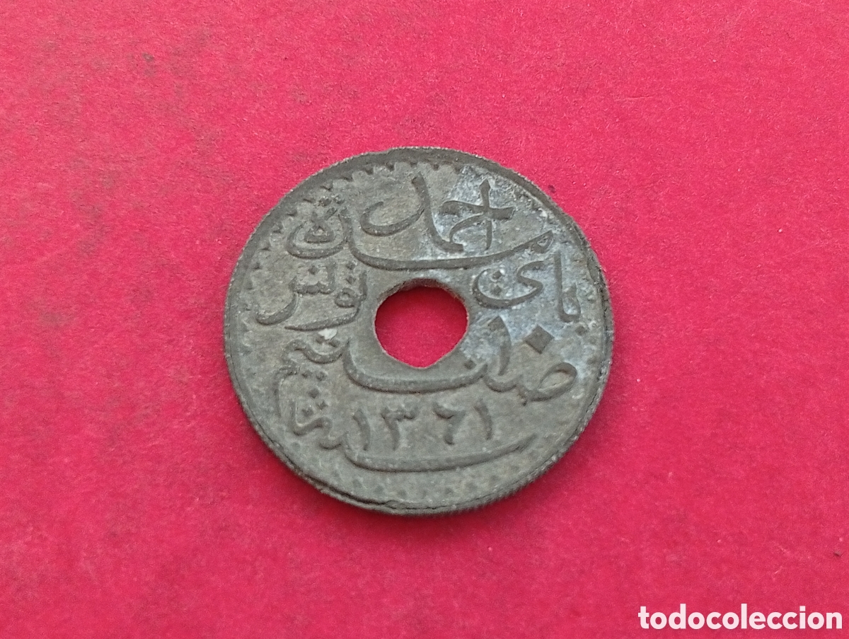 Monedas antiguas de &Aacute;frica: 10 centimes de T&uacute;nez 1942 - Foto 2