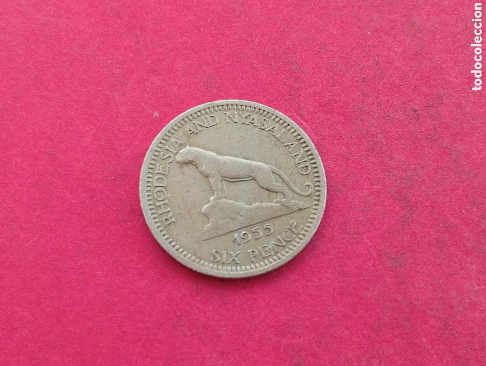 Monedas antiguas de &Aacute;frica: 6 peniques de Rhodesia y Nyasaland 1955