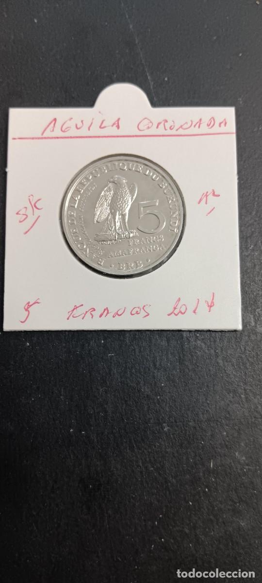 Monedas antiguas de &Aacute;frica: BURUNDI 5 FRANCOS 2014 S/C KM=25 (ALUMINIO) AGUILA CORONADA