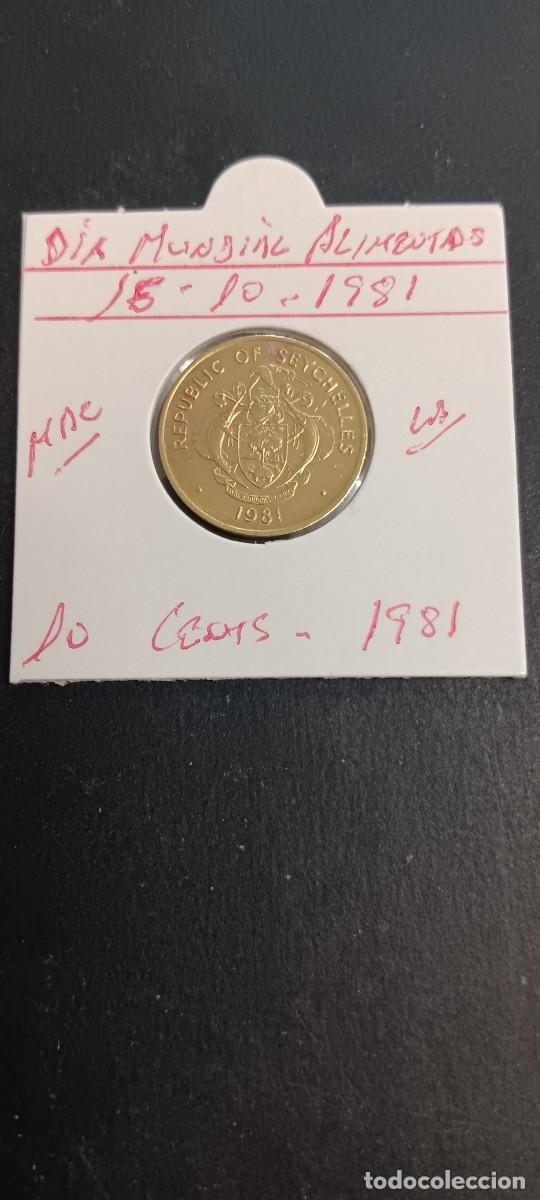 Monedas antiguas de &Aacute;frica: SEYCHELLES 10 CENTIMOS 1981 MBC KM=44(LAT&Oacute;N) 16-10-1981 DIA MUNDIAL DE ALIMENTOS