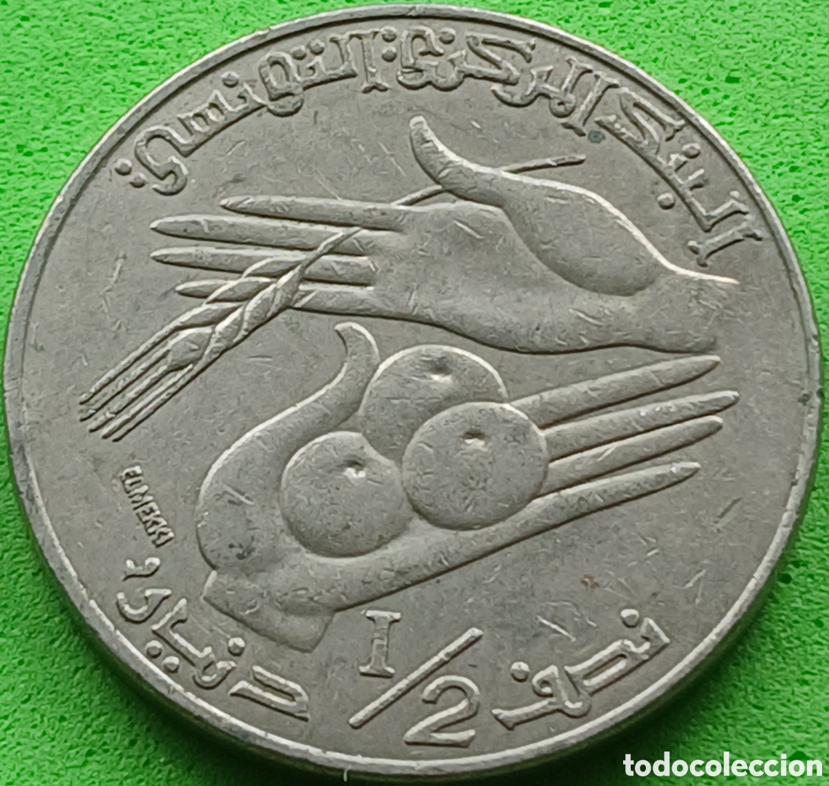 Monedas antiguas de &Aacute;frica: T&uacute;nez &frac12; dinar 1976 km#303