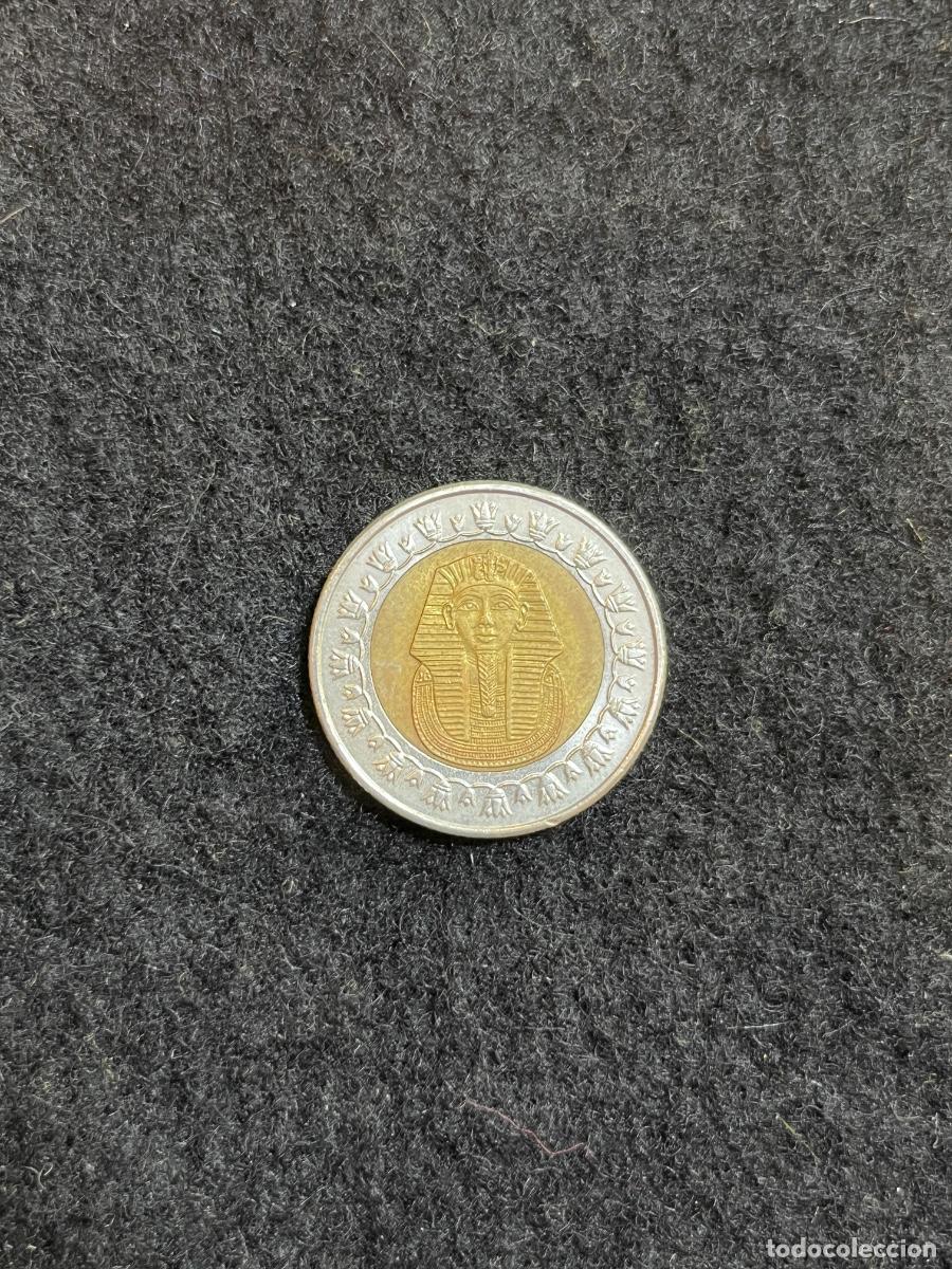 Moedas antigas de &Aacute;frica: Moneda Egipto 1 Libra Tutankam&oacute;n Bimet&aacute;lica One Pound M&aacute;scara Fara&oacute;n