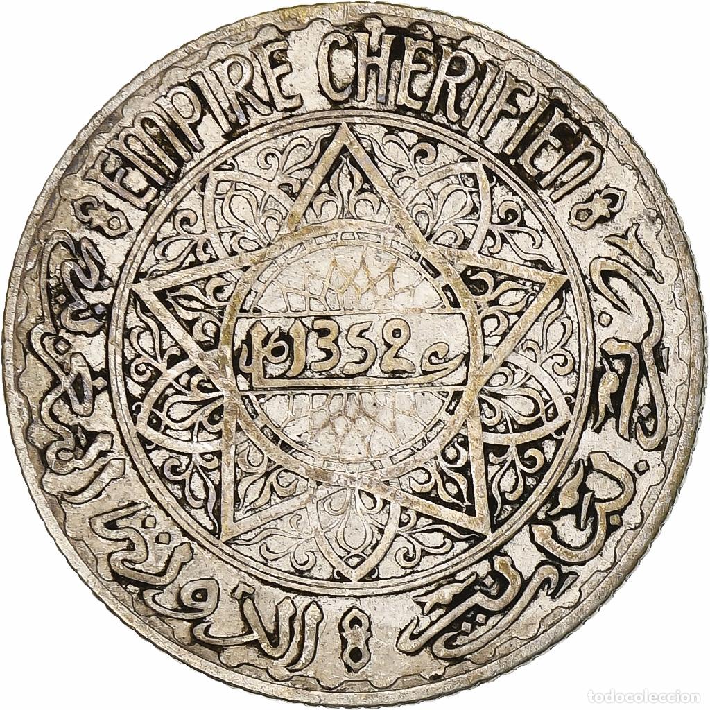 Monedas antiguas de &Aacute;frica: [#1309106] Marruecos, Mohammed V, 5 Francs, AH 1352/1933, Paris, Plata, BC+