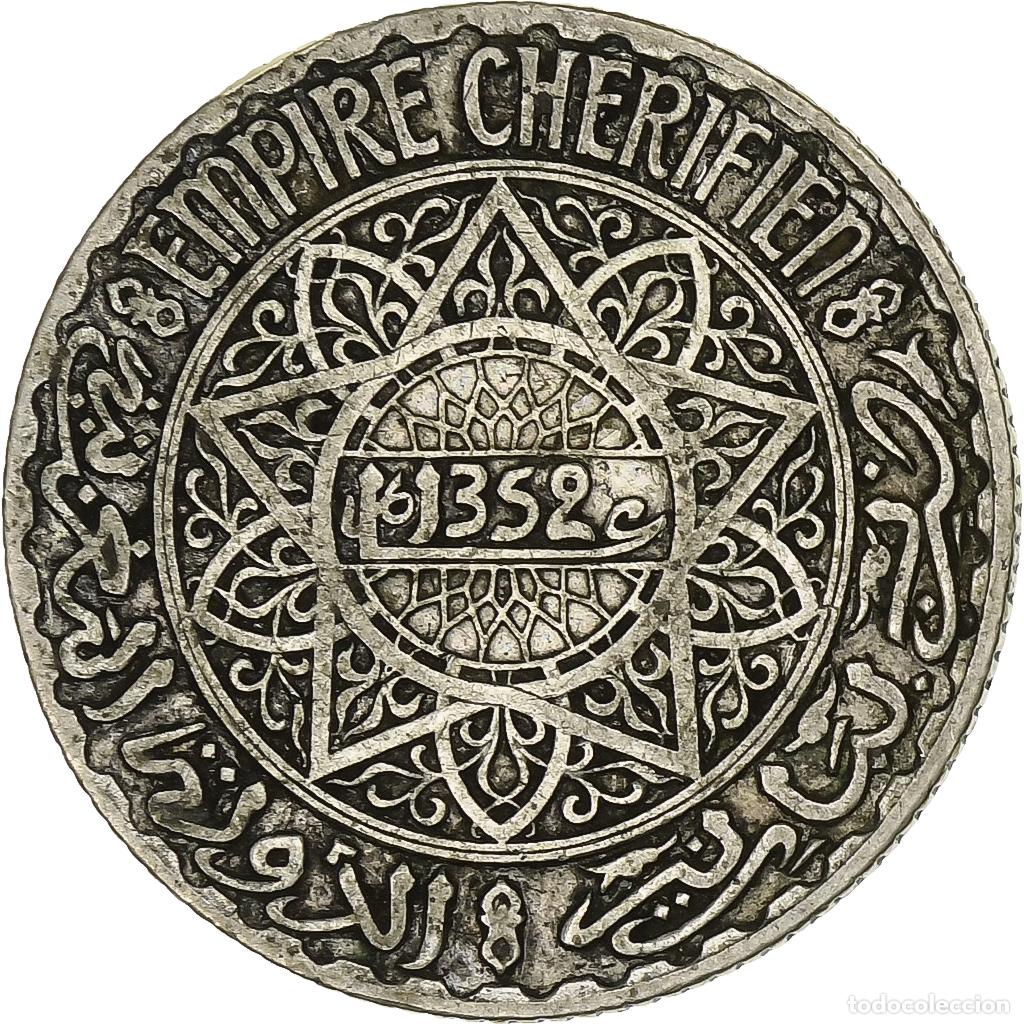 Monedas antiguas de &Aacute;frica: [#1213178] Marruecos, Mohammed V, 5 Francs, AH 1352/1933, Paris, Plata, BC+