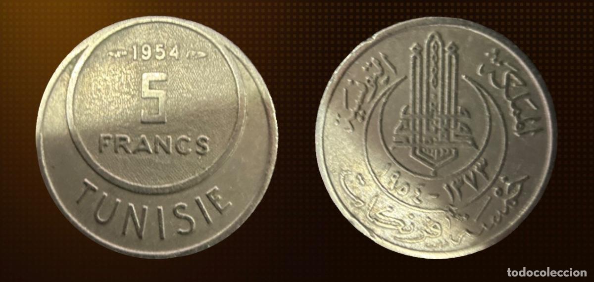 Old Coins of Africa: T&uacute;nez 5 francos &middot; 1954