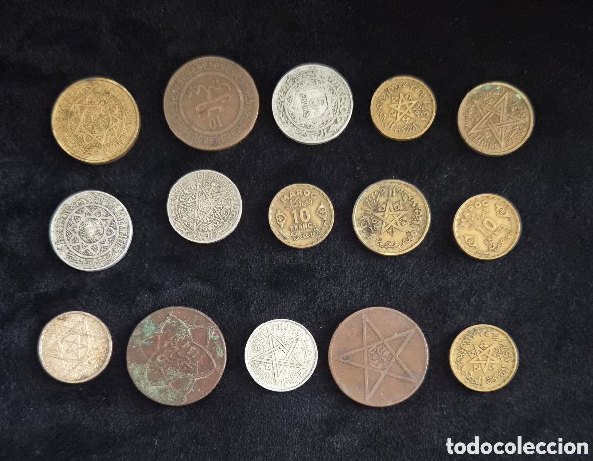 Monedas antiguas de &Aacute;frica: Lote de 15 monedas de Marruecos &ndash; Imperio jerifiano &ndash; Diferentes valores y a&ntilde;os &ndash; Siglo XX