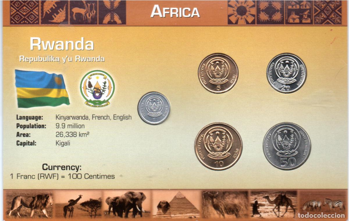 Monedas antiguas de &Aacute;frica: CARTERA MONEDAS DE RUANDA, 5 VALORES 2003, SC, 2 FOTOS