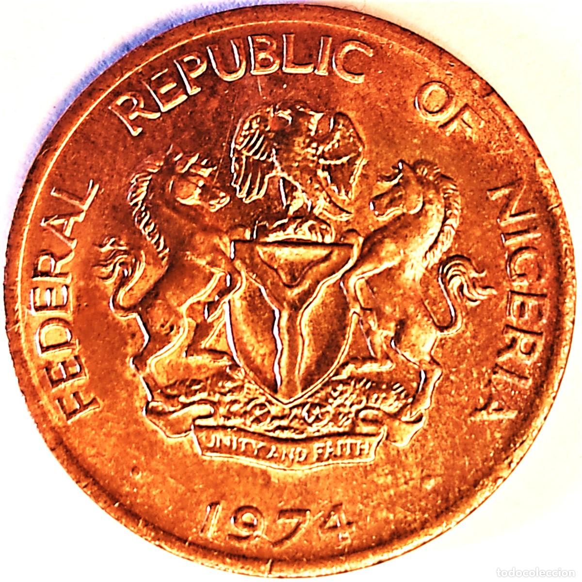 Monedas antiguas de &Aacute;frica: NIGERIA (1973-) - 1 KOBO 1974 - B - 6 GR. BRONCE - DIAMETRO 25 mm - MB - KM#8.1