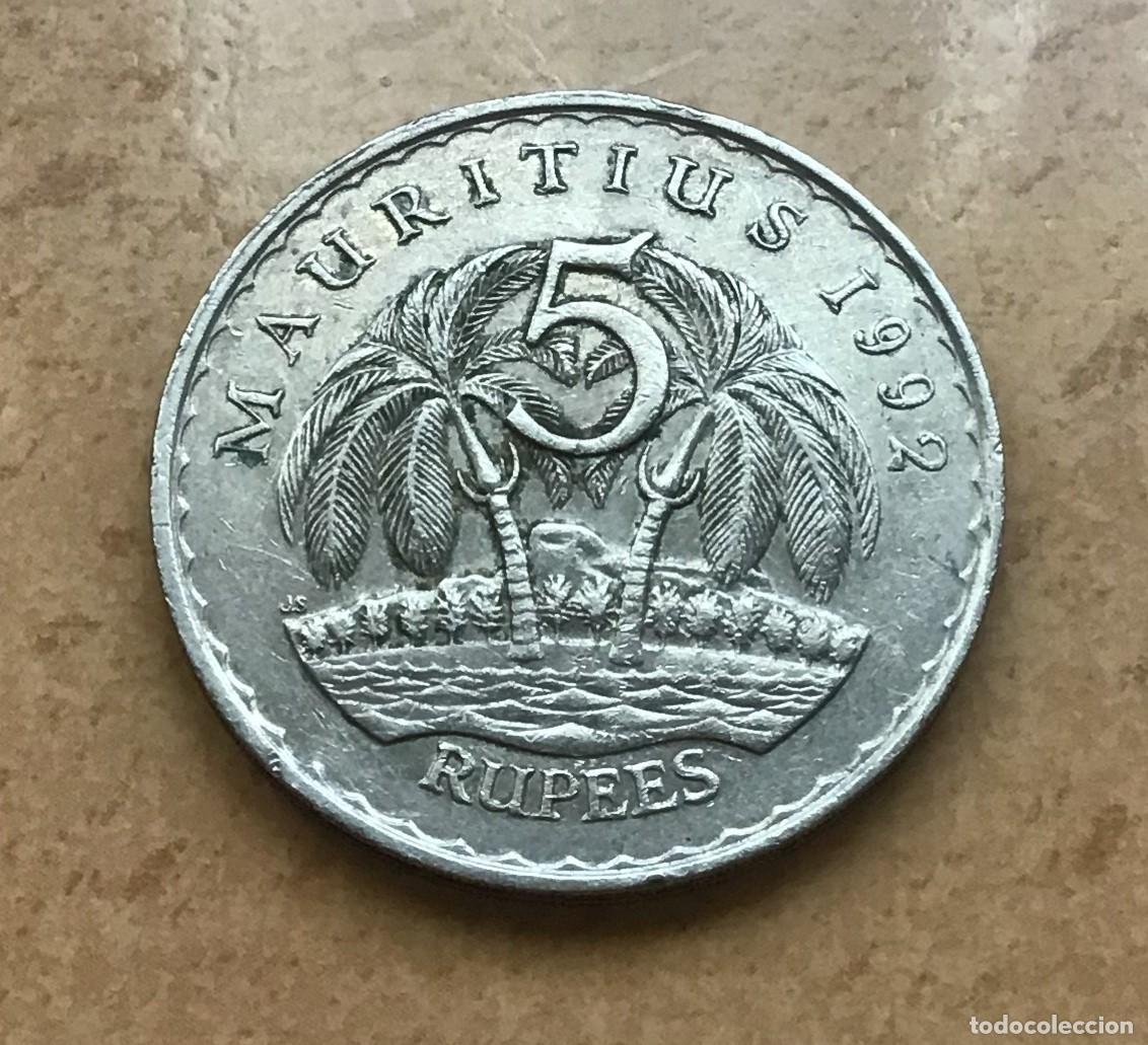Monedas antiguas de &Aacute;frica: 5 rupias de Islas Mauricio. A&ntilde;o 1992