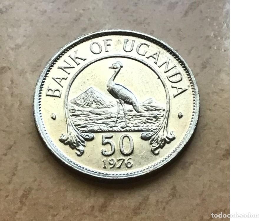 Monedas antiguas de &Aacute;frica: 50 centavos de Uganda. A&ntilde;o 1976