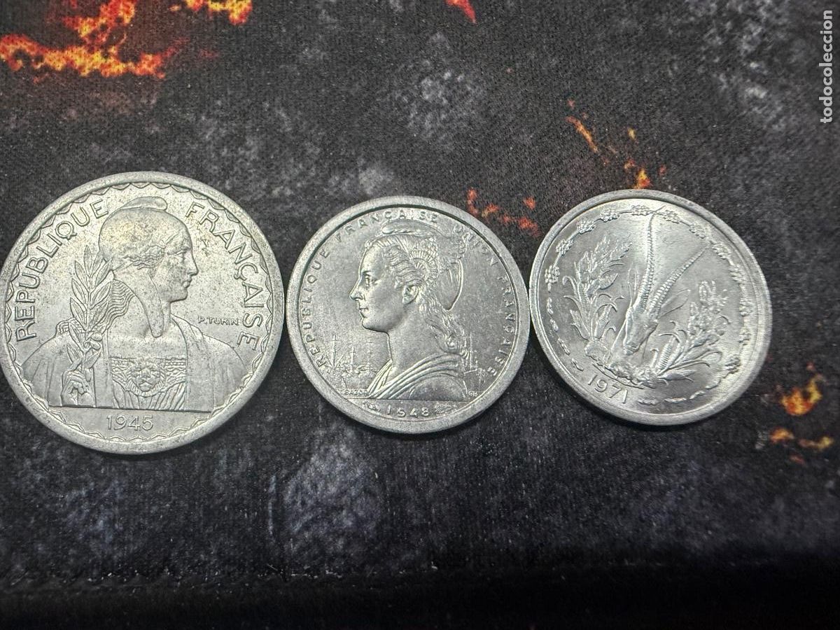Monedas antiguas de &Aacute;frica: Lote 3 monedas antiguas Francia 1945, 1948 y 1971 &ndash; Francos