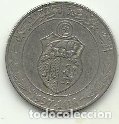 Moedas antigas de &Aacute;frica: TUNEZ/TUNISIA - 1 DINAR - 1997-1418 - COBRE-NIQUEL - FOTOS