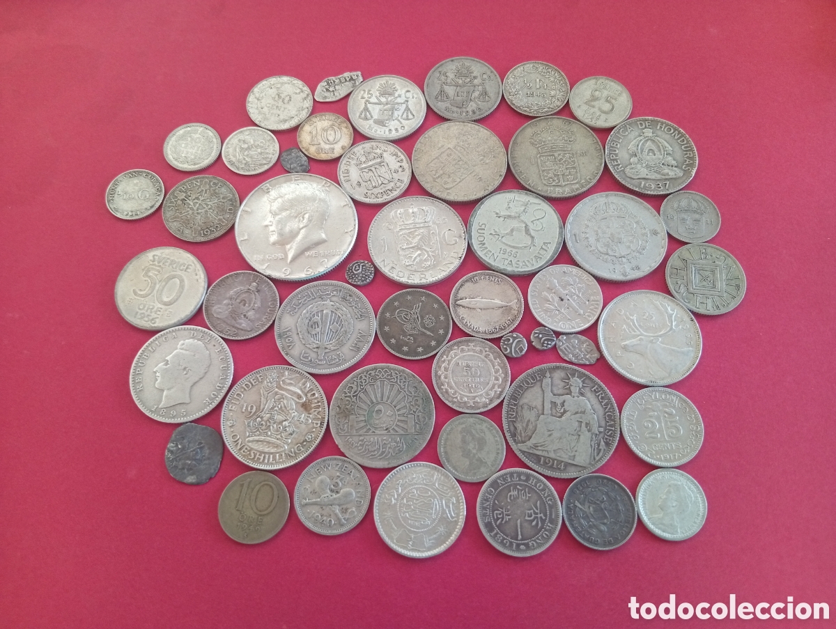 Moedas antigas de &Aacute;frica: Lote de monedas extranjeras de plata