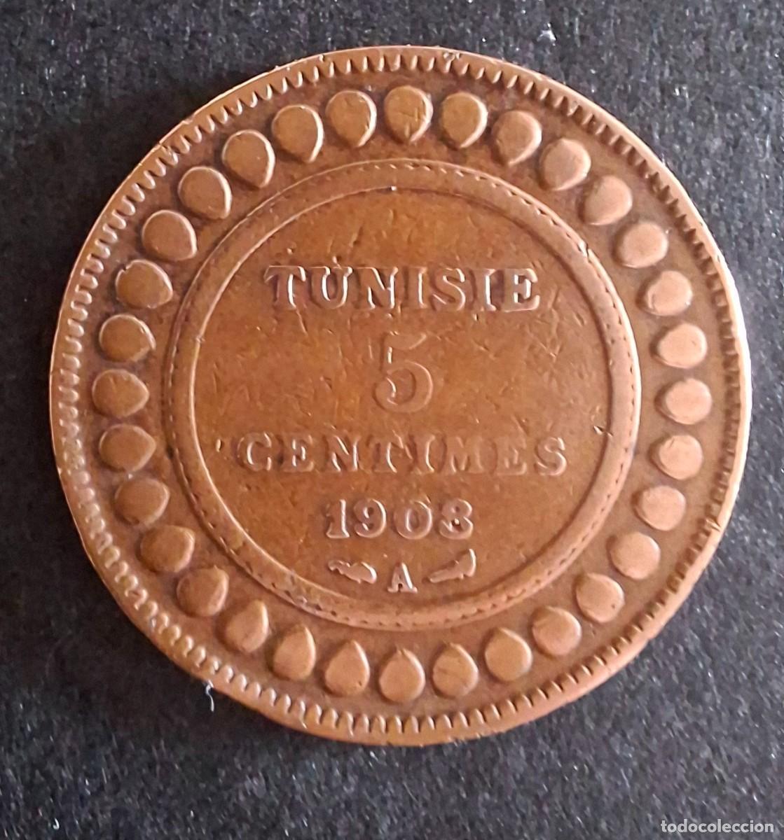 Monete antiche di Africa: T&Uacute;NEZ 5 Centimes 1908 KM 235