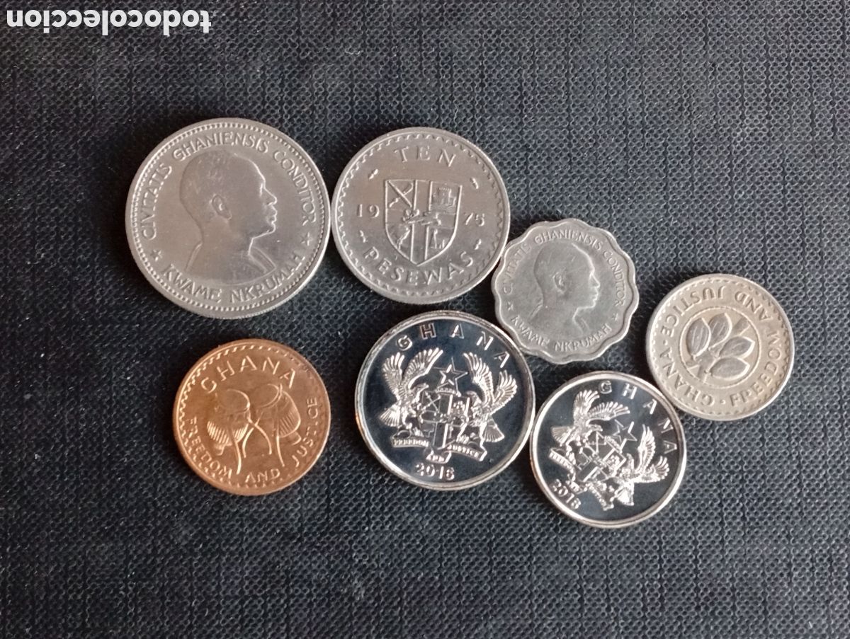 Monete antiche di Africa: Conjunto de 7 monedas de Ghana diferentes decadas