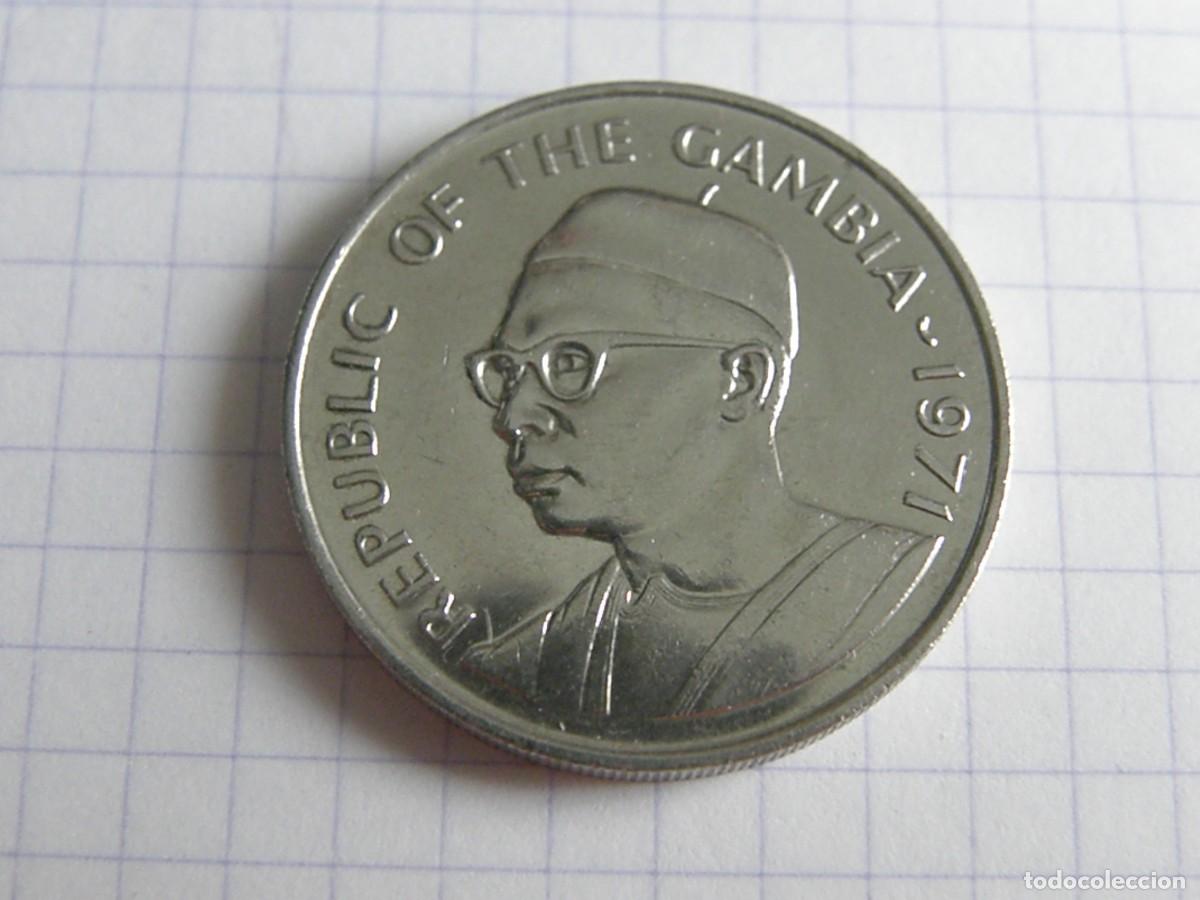 Old Coins of Africa: 50 BUTUTS GAMBIA 1971 KM#12 PRESIDENTE BUSTO BUEY AFRICANO CUPRONIQUEL PRIMERAS MONEDAS