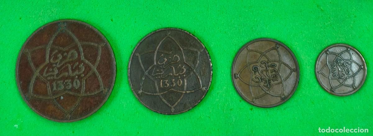 Moedas antigas de &Aacute;frica: MARRUECOS. A&Ntilde;O 1330. 10-5-2-1 MAZUNAS BRONCE. PARIS. SERIE DE 4 MONEDAS.