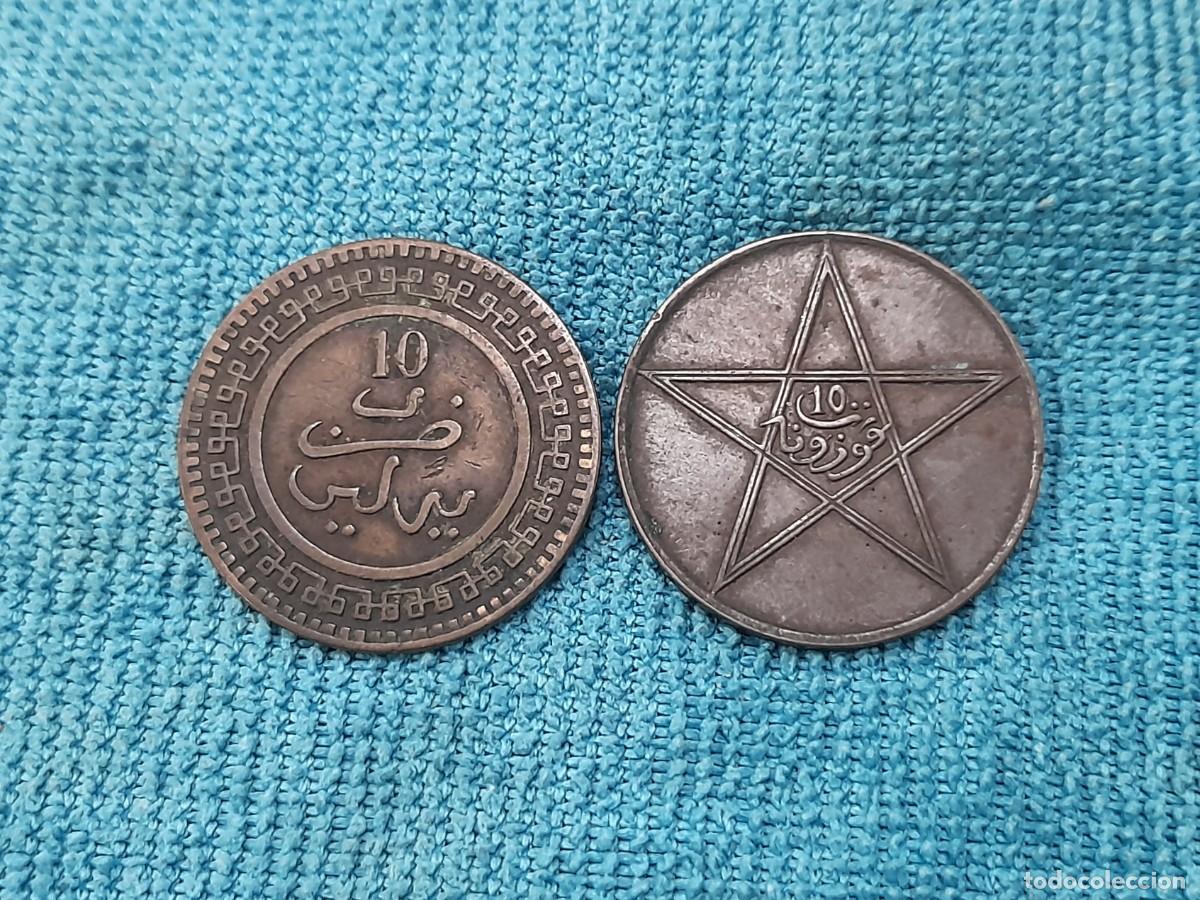 Moedas antigas de &Aacute;frica: Marruecos, 2 x 10 Mazunas 1320 y 1340
