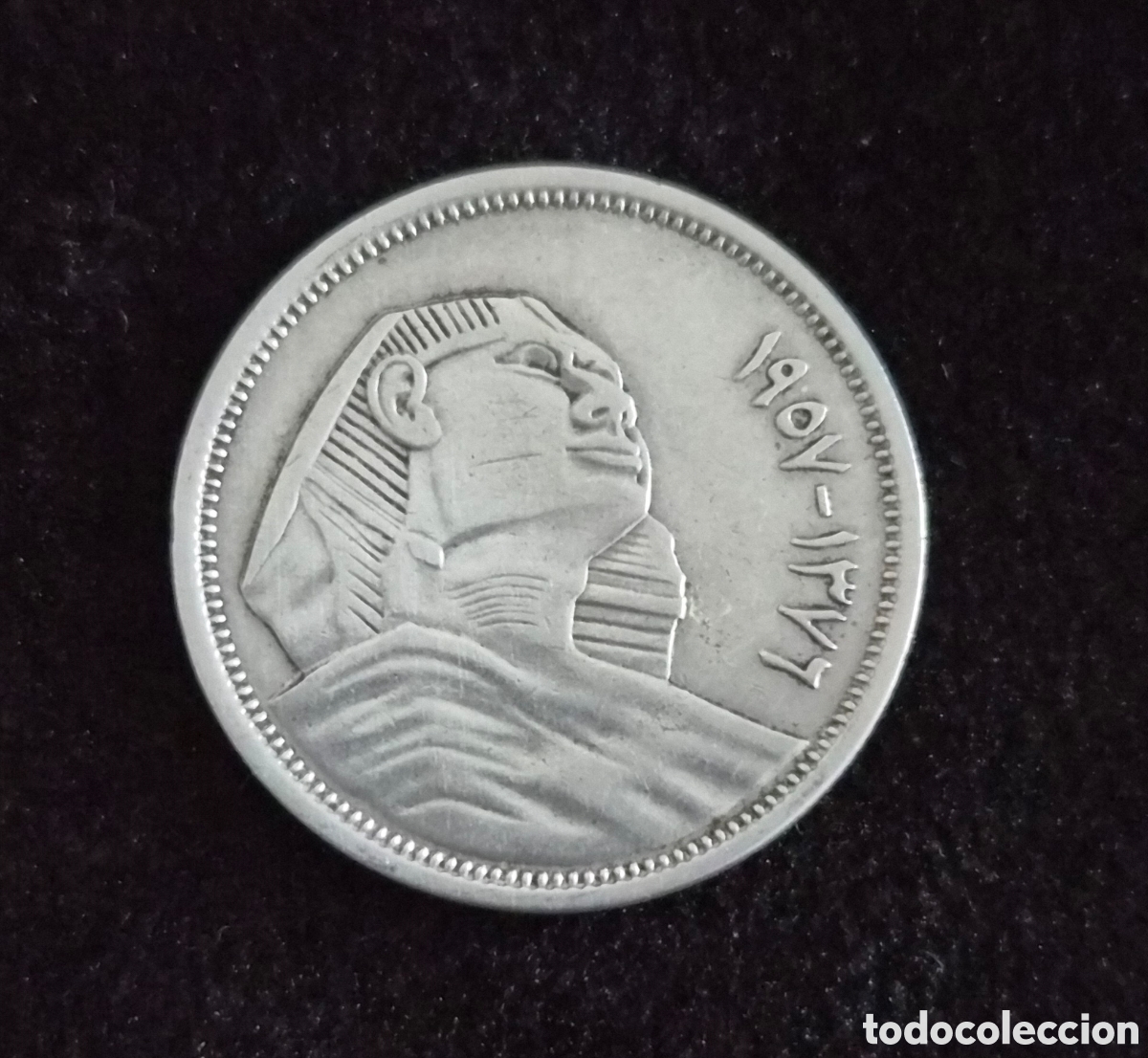 Moedas antigas de &Aacute;frica: Egipto &ndash; 5 Piastras 1957 (1376 H) &ndash; Plata &ndash; Esfinge de Guiza &ndash; Moneda Hist&oacute;rica