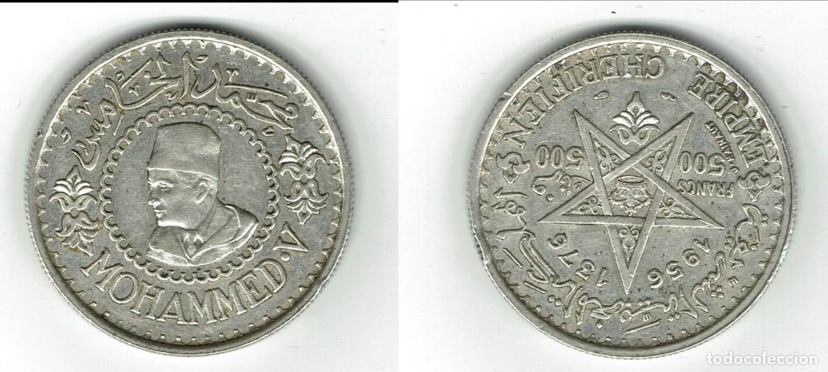 Monedas antiguas de &Aacute;frica: MARRUECOS 500 FRANCOS 1376 / 1956
