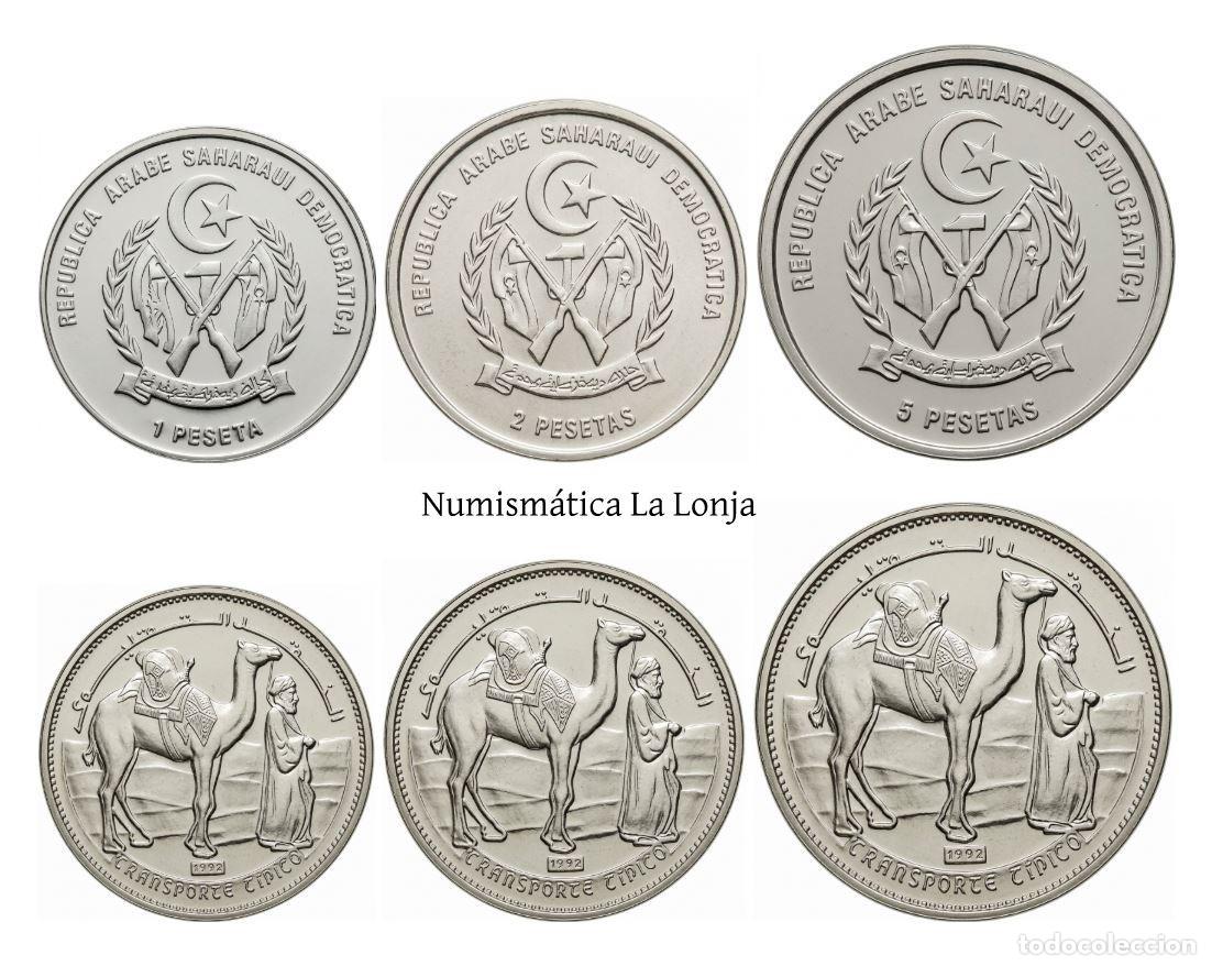 Monedas antiguas de &Aacute;frica: S&aacute;hara Set 3 monedas 1 2 5 Pesetas 1992 Km 14 15 16 Sc Unc