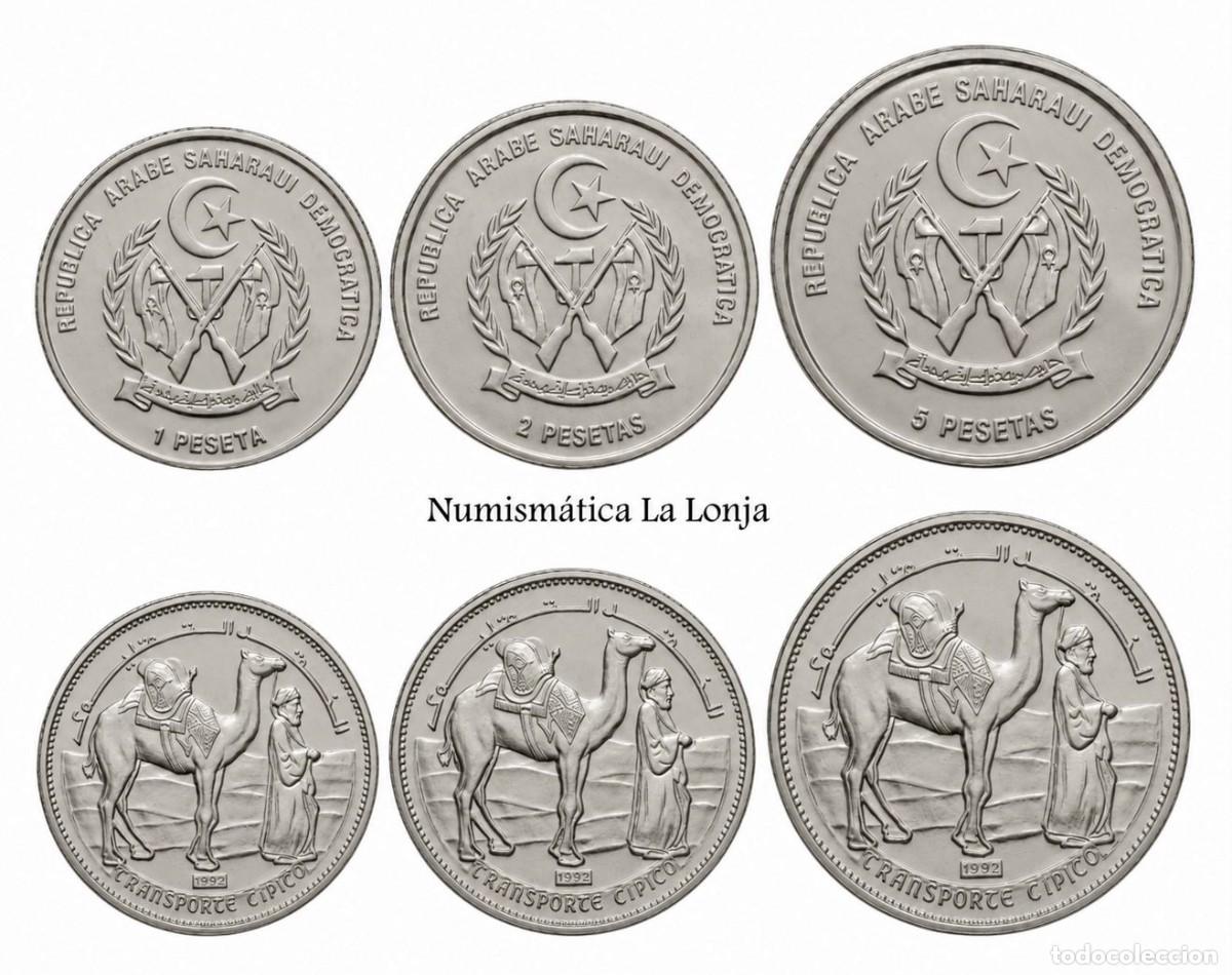Monedas antiguas de &Aacute;frica: Rep&uacute;blica Arabe Saharaui Western Sahara Set 1 2 5 Pesetas 1992 Km 14 15 16 Sc Unc
