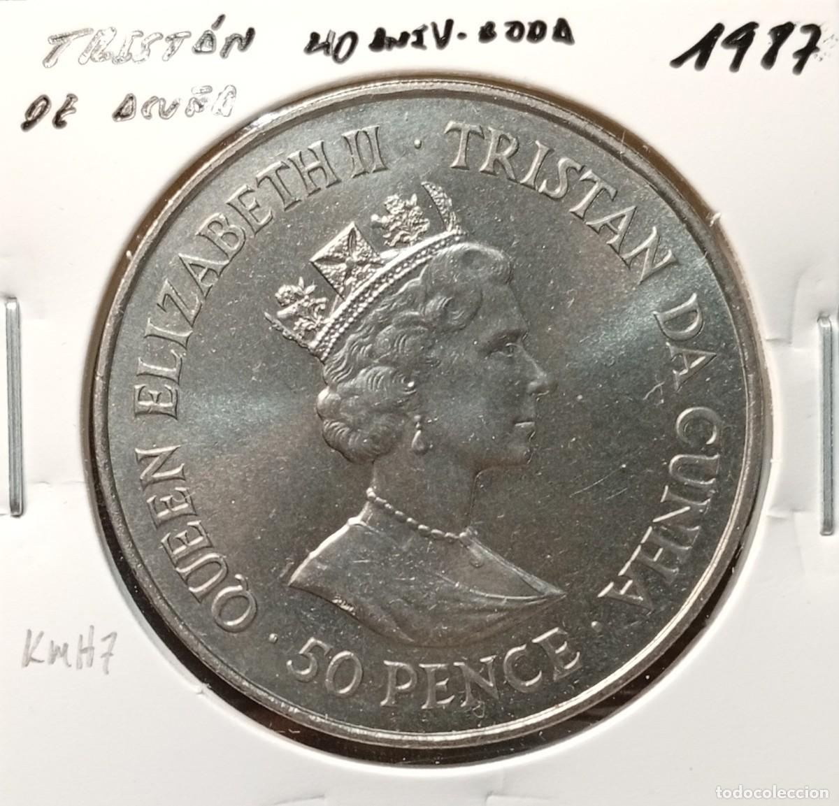 Monedas antiguas de &Aacute;frica: TRIST&Aacute;N DE ACU&Ntilde;A 50 PENIQUES / PENCE 1987 KM#2 EBC 40 ANIVERSARIO BODA.
