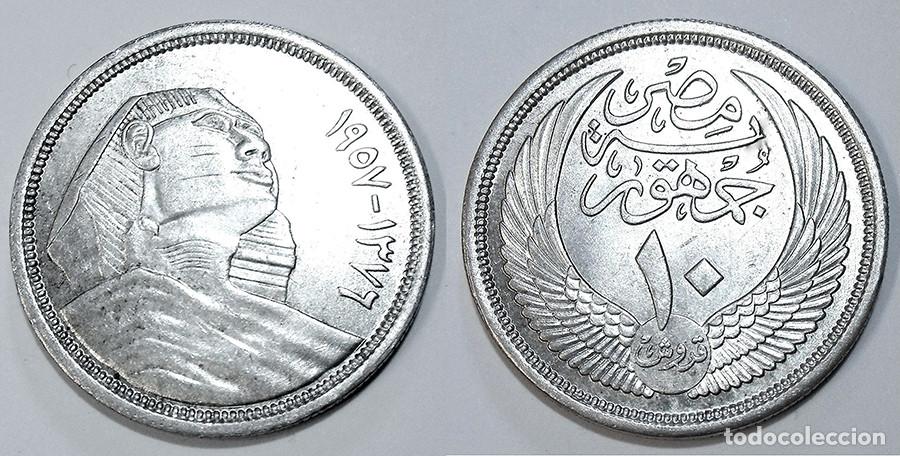 Monedas antiguas de &Aacute;frica: EGIPTO - 10 PIASTRAS - 1957 - PLATA - NO CIRCULADA - REF&ordf;: KM#383a