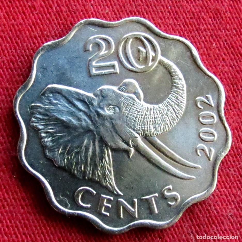Monedas antiguas de &Aacute;frica: Swaziland 20 cents 2002 elefante Eswatini UNC