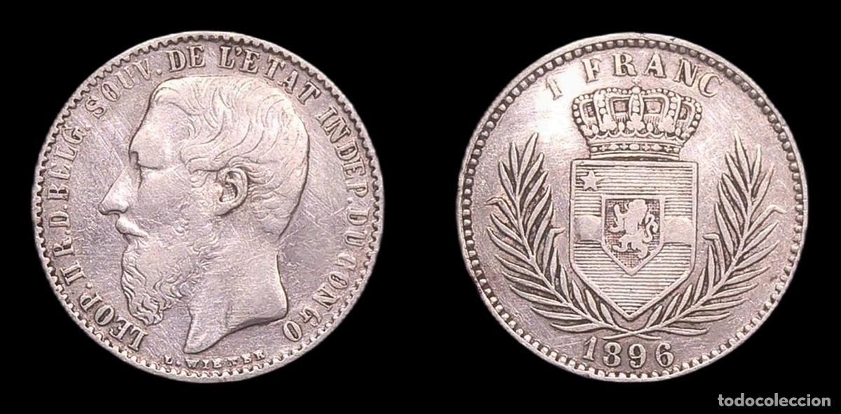 Monedas antiguas de &Aacute;frica: CONGO BELGA BELGIAN CONGO LEOPOLD II 1 FRANC 1 FRANCO 1896