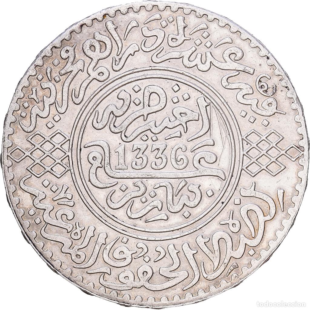 Monedas antiguas de &Aacute;frica: [#1118390] MOROCCO, Rial, 10 Dirhams, 1917, bi-Bariz, KM #33, AU(50-53), Silver, 25.07