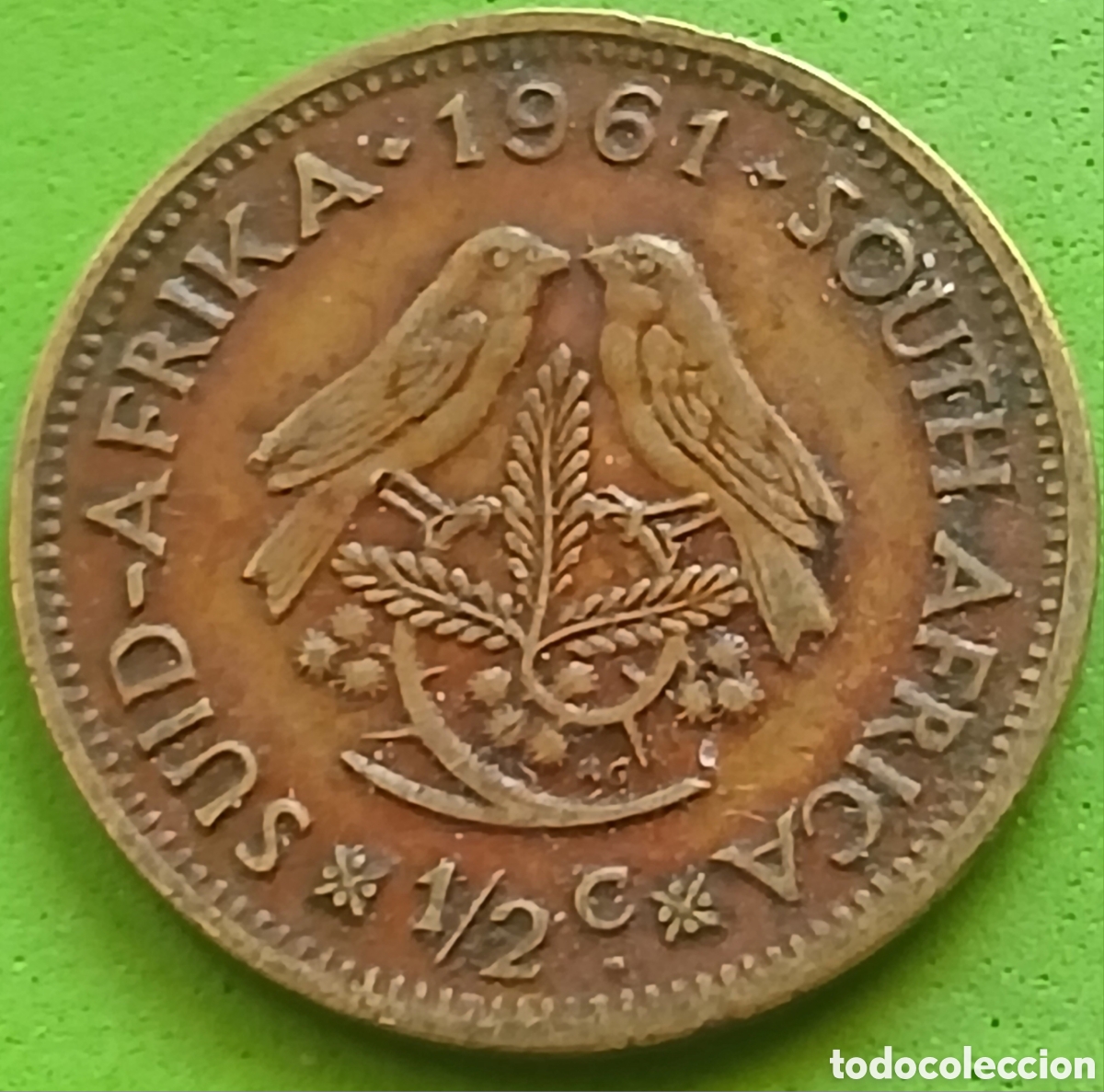 Monedas antiguas de &Aacute;frica: Suid &Aacute;frika &frac12; centavo 1961 km#56