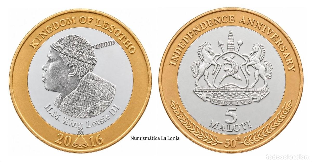 Monedas antiguas de &Aacute;frica: Lesoto 5 Maloti Conmemorativa Letsie III 2016 Km Nuevo Bimet&aacute;lica Sc Unc
