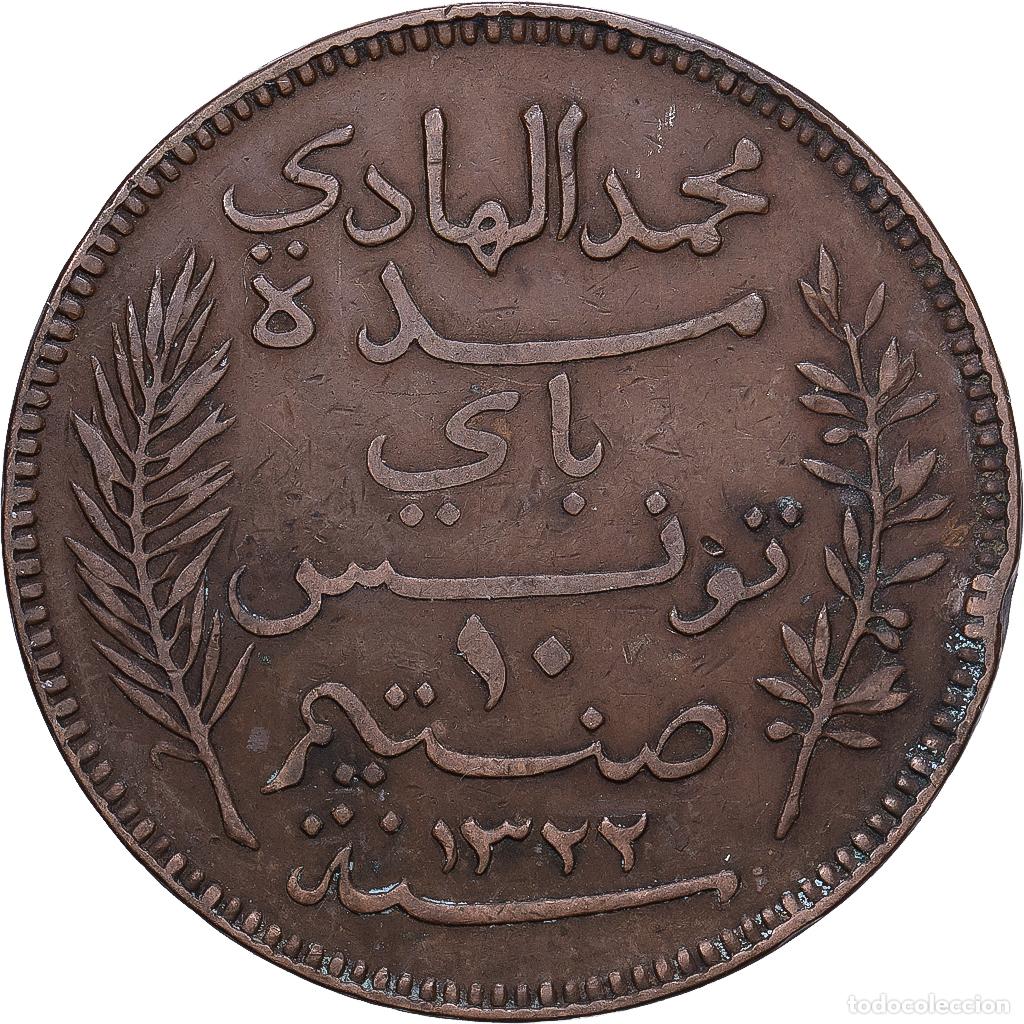 Monedas antiguas de &Aacute;frica: [#1168276] T&uacute;nez, Muhammad al-Hadi Bey, 10 Centimes, 1904, Paris, Bronce, BC+, KM:229