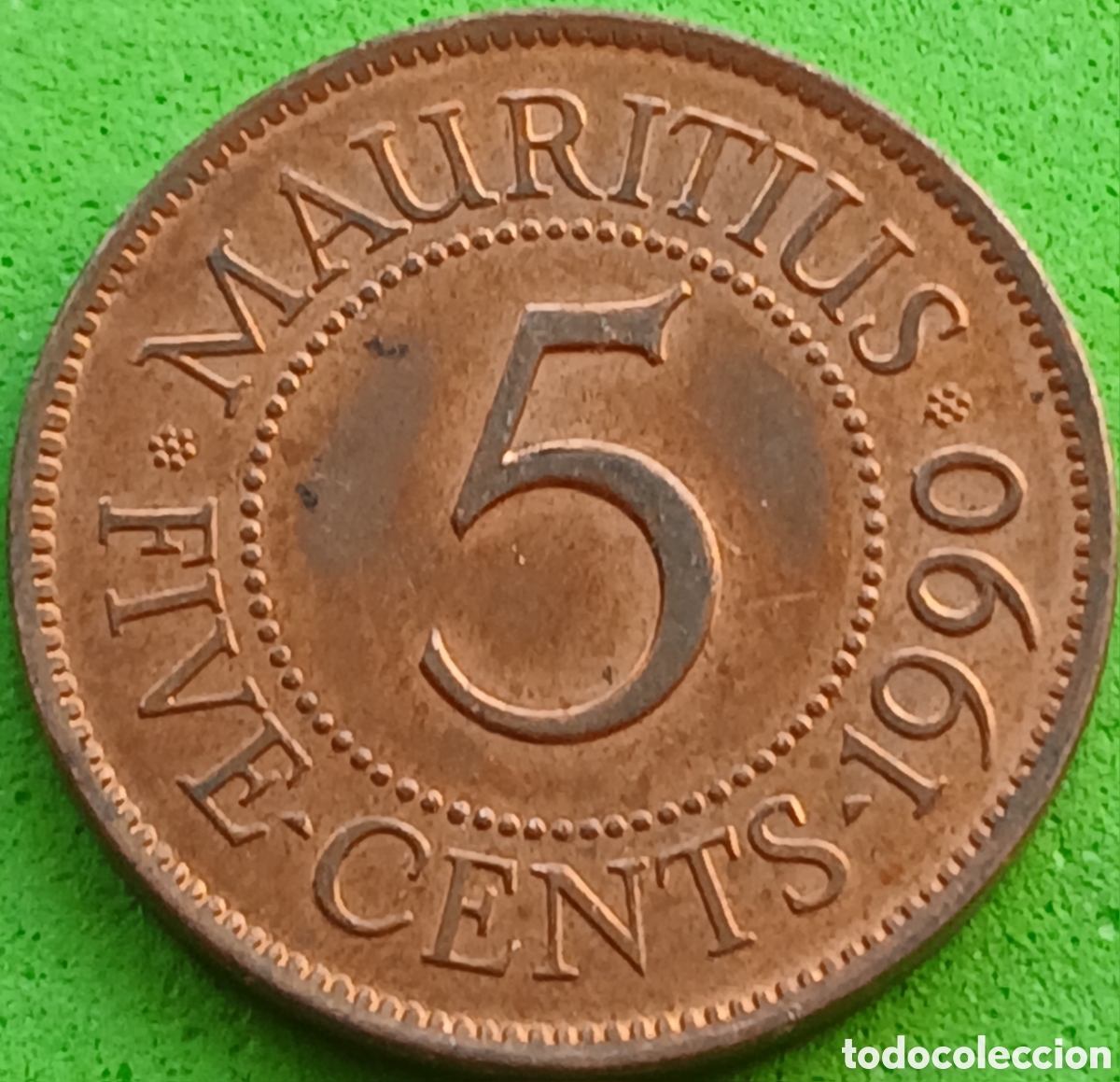 Monedas antiguas de &Aacute;frica: Mauricio 5 cents 1990 km#52 poco com&uacute;n