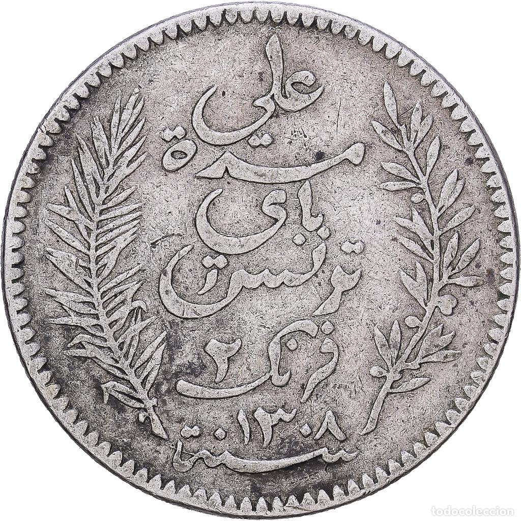 Monedas antiguas de &Aacute;frica: [#1118376] Moneda, T&uacute;nez, Ali Bey, 2 Francs, 1891, Paris, MBC, Plata, KM:225
