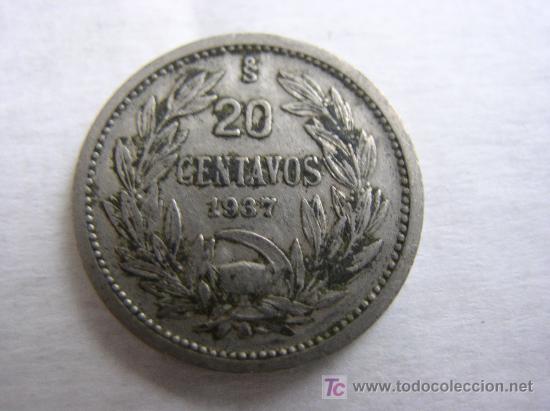 Monedas antiguas de Am&eacute;rica: 20 centavos de Chile. A&ntilde;o 1937 - Foto 1
